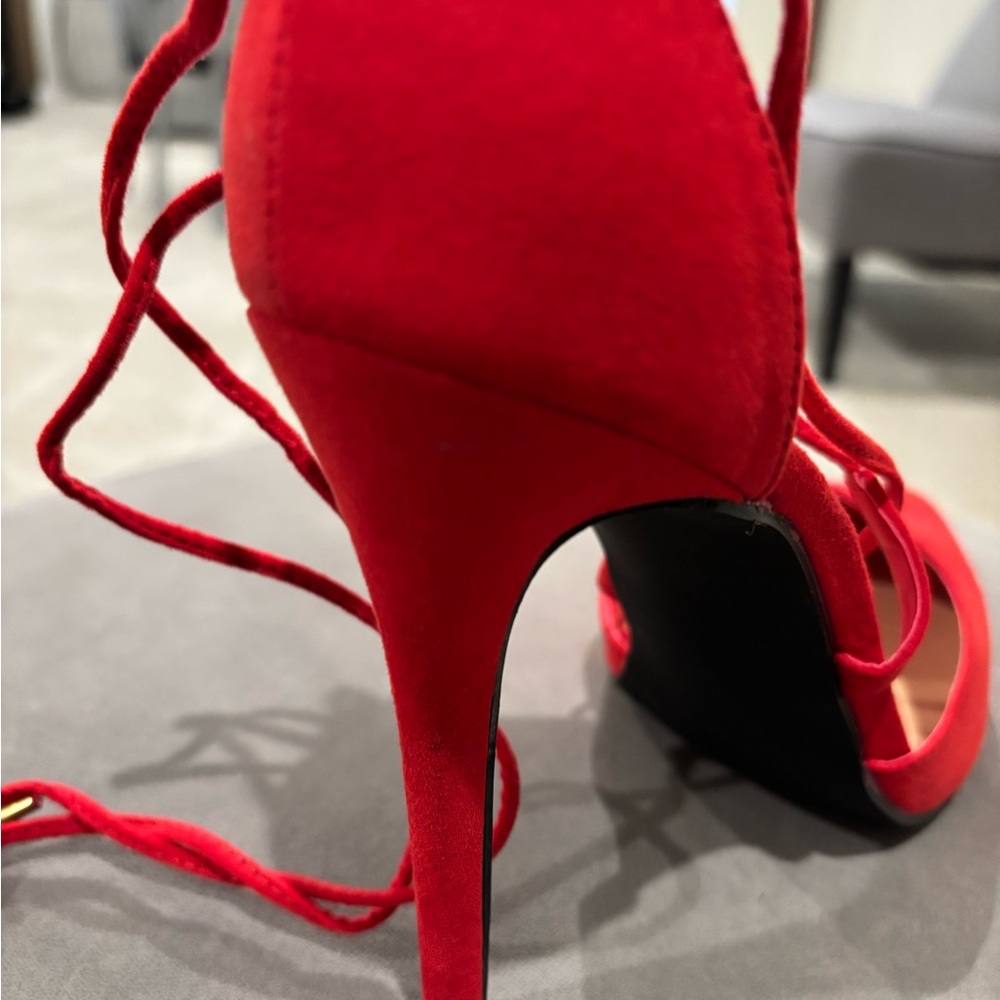Shoe Dazzle Red Heels with Suede Finish - Picture 3 of 5